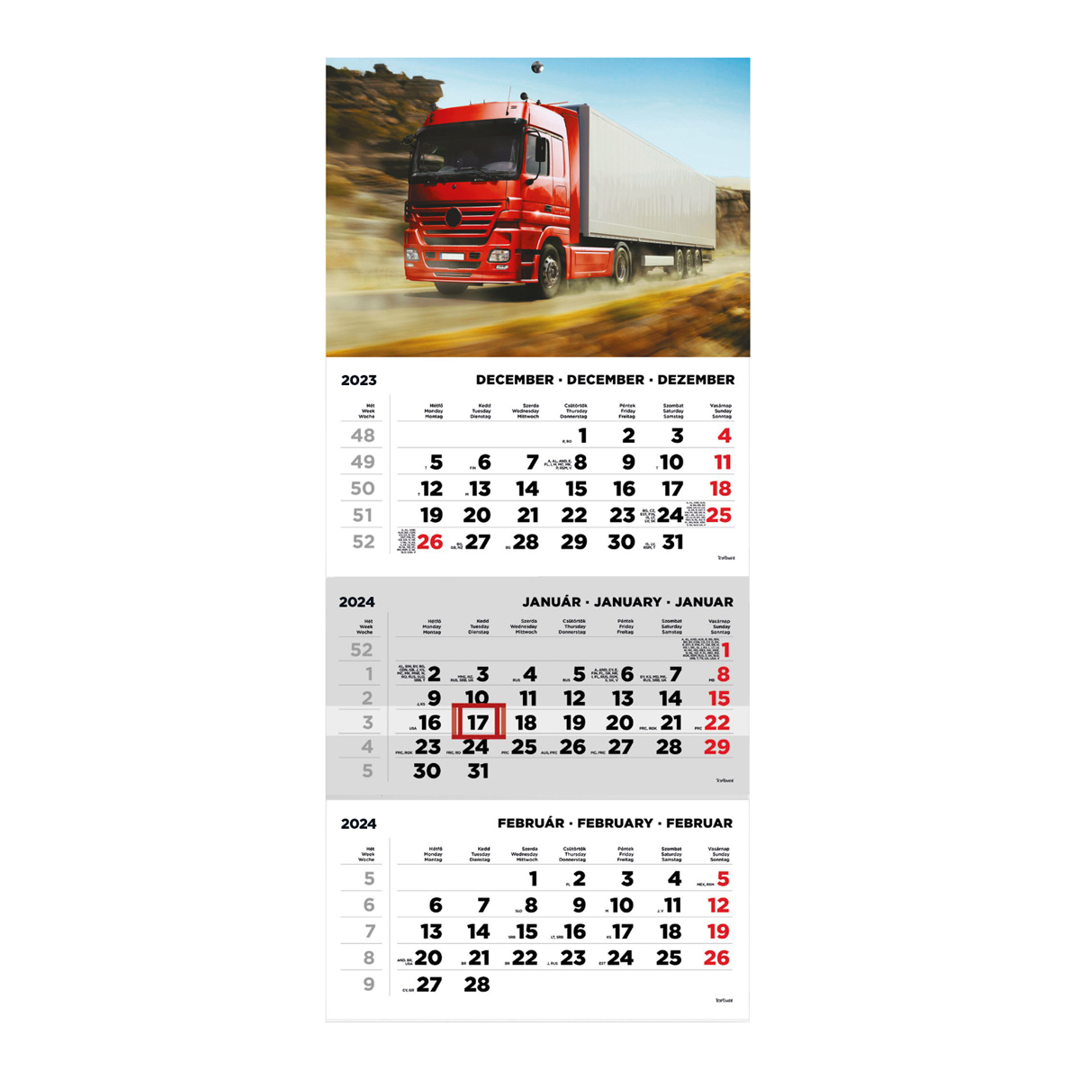 T072, 1 tömbből álló 3 havi speditőr naptár - Kamion fejrésszel