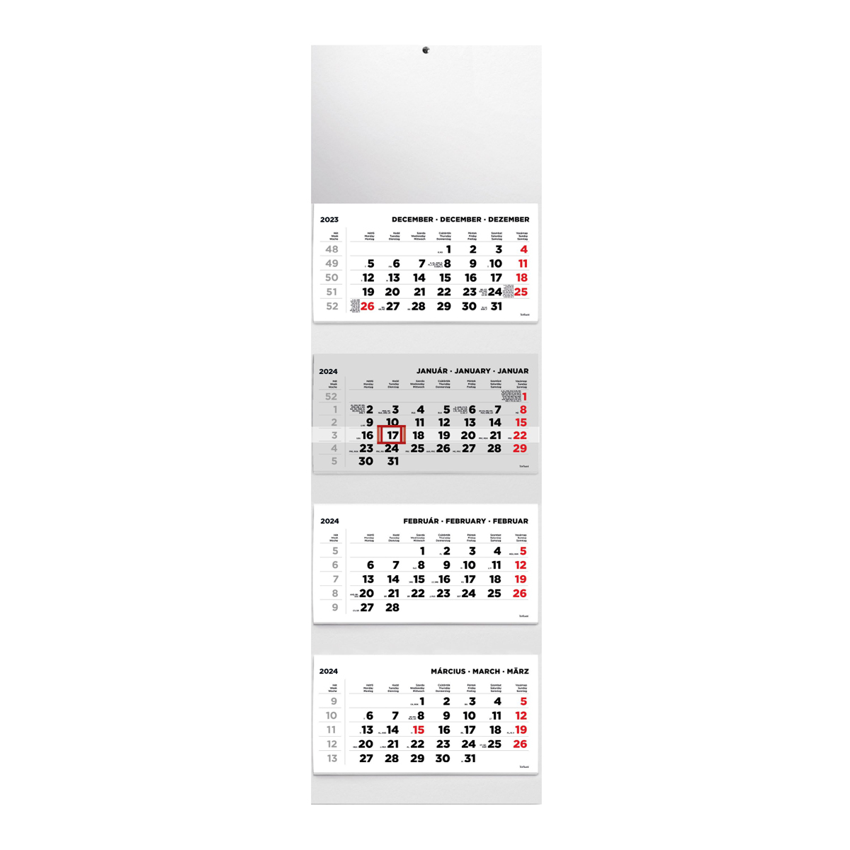 T073, 4 tömbből álló 4 havi speditőr naptár - Üres, nyomtatható fejrésszel