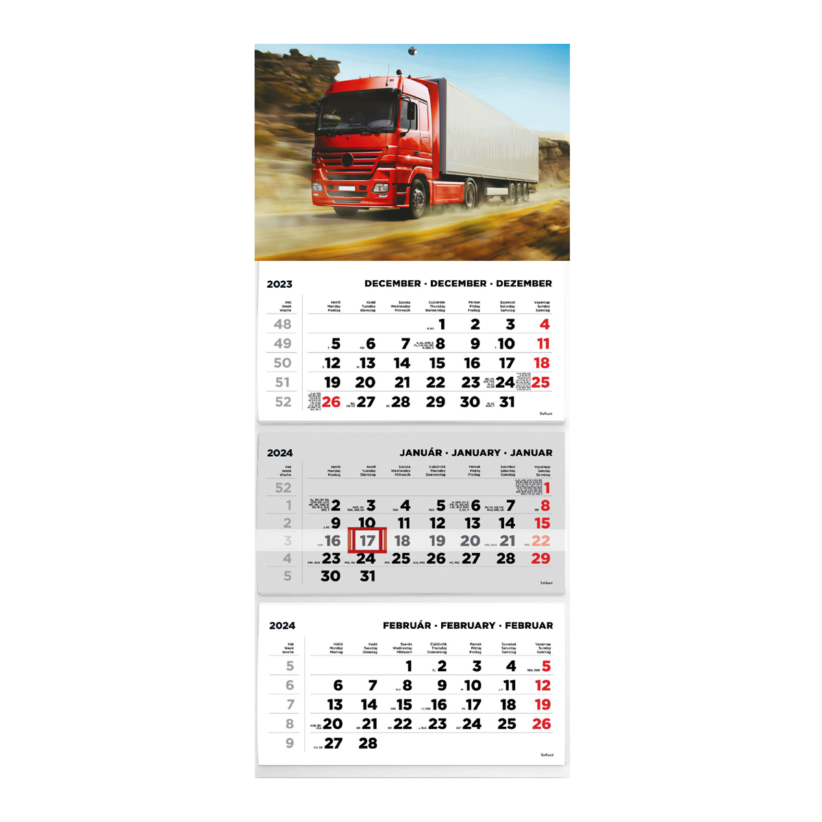 T074, 3 tömbből álló 3 havi speditőr naptár - Kamion fejrésszel