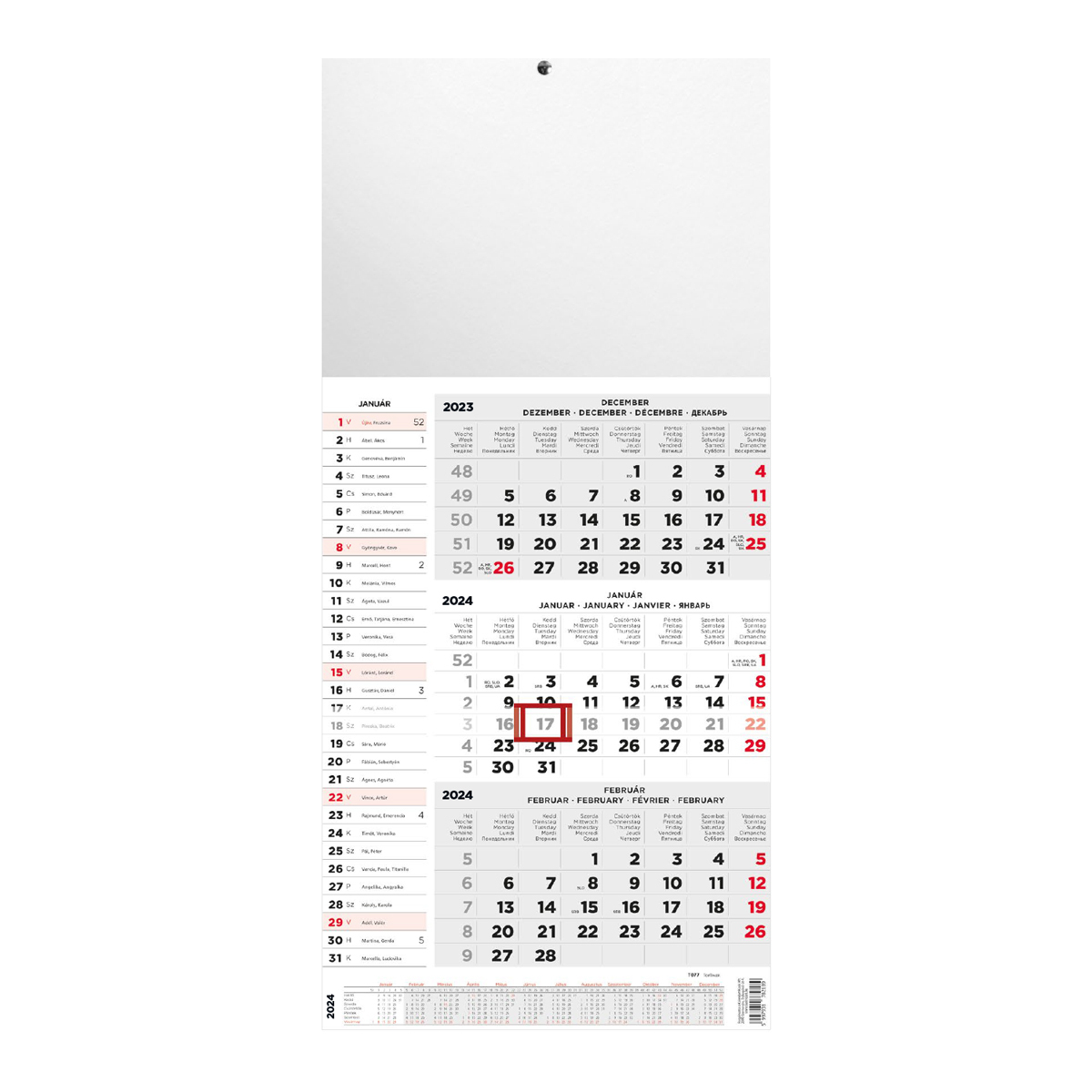 T077, 1 tömbből álló 3 havi speditőr naptár - Üres, nyomtatható fejrésszel