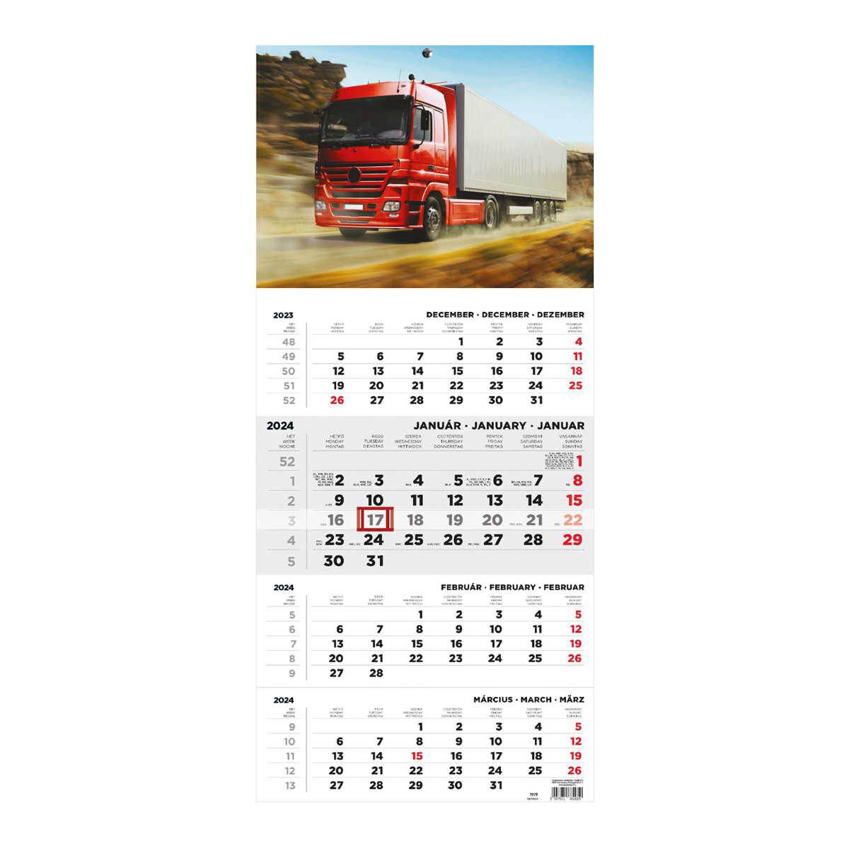 T079, 1 tömbből álló 4 havi speditőr naptár - Kamion fejrésszel