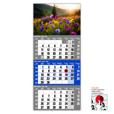 12 lapos Kék speditőr naptár - Virágok fejrésszel