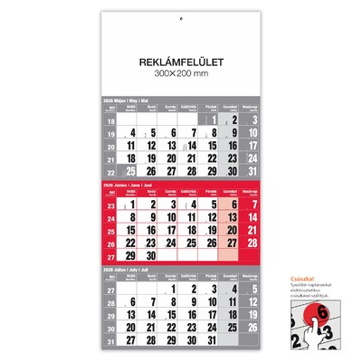 12 lapos Piros speditőr naptár - Üres, nyomtatható fejrésszel