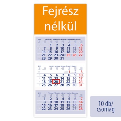 Medium Club, 3 tömbös 3 hónapos speditőr naptár - Fejrész nélkül, 10db/csomag