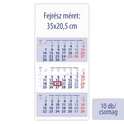 Medium Club, 3 tömbös 3 hónapos speditőr naptár - Üres, nyomtatható fejrésszel, 10db/csomag